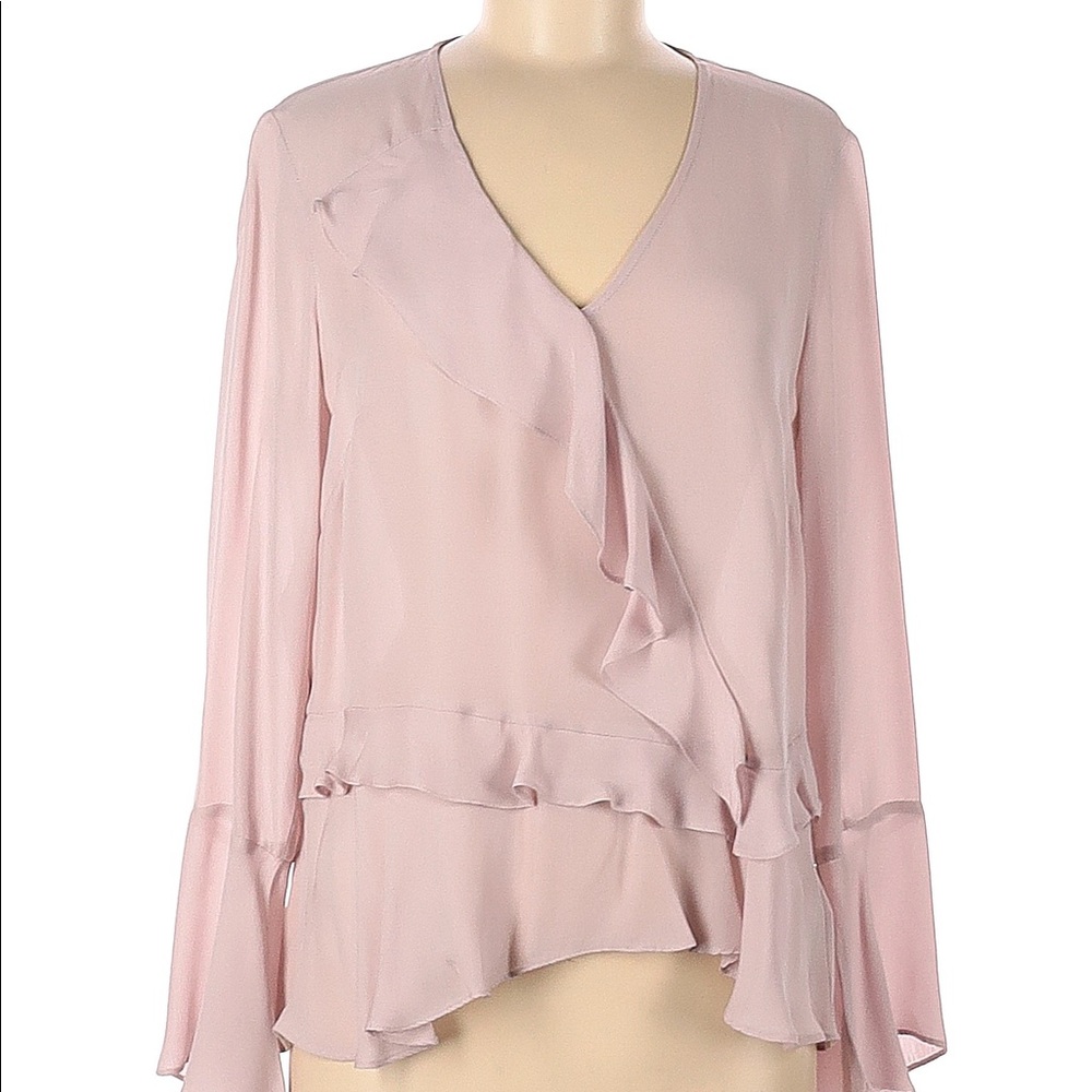 Parker Blush Pink Ruffle Silk Blend Blouse M
